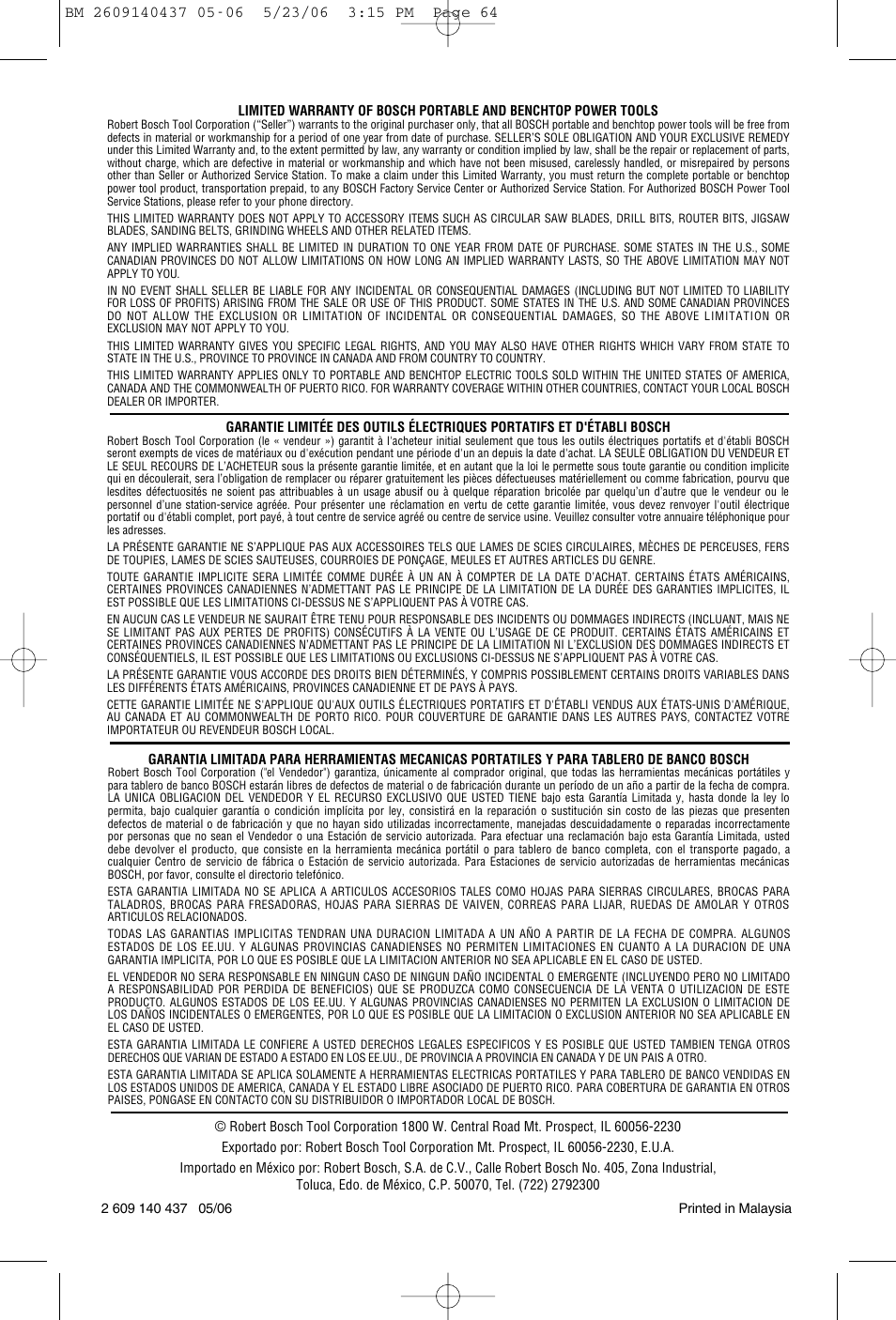 Bosch PR10E User Manual | Page 64 / 64
