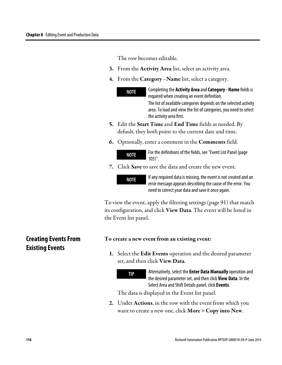 Creating events from existing events, E 116) | Rockwell Automation FactoryTalk Report Expert User Guide User Manual | Page 116 / 182