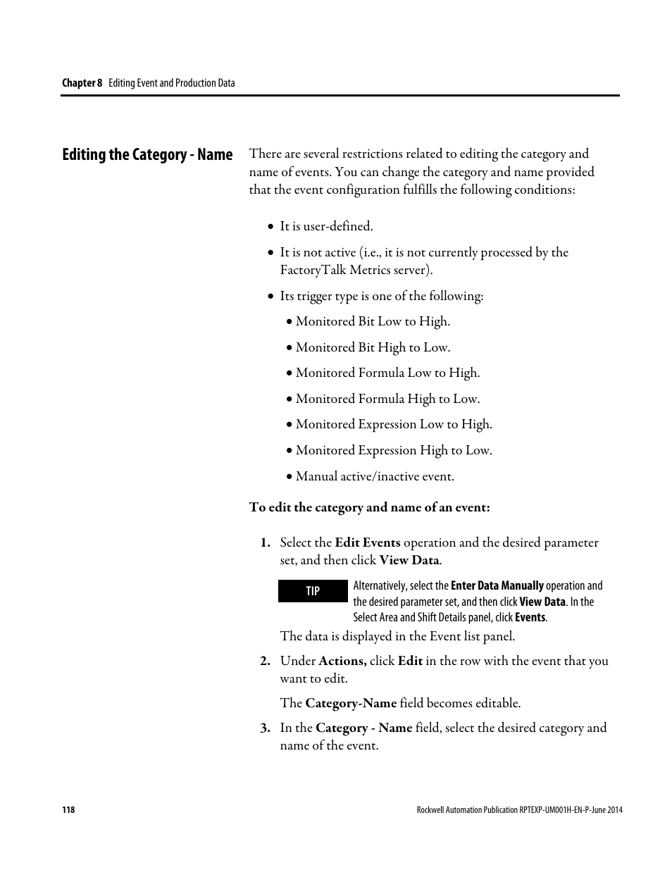 Editing the category - name, E 118) | Rockwell Automation FactoryTalk Report Expert User Guide User Manual | Page 118 / 182
