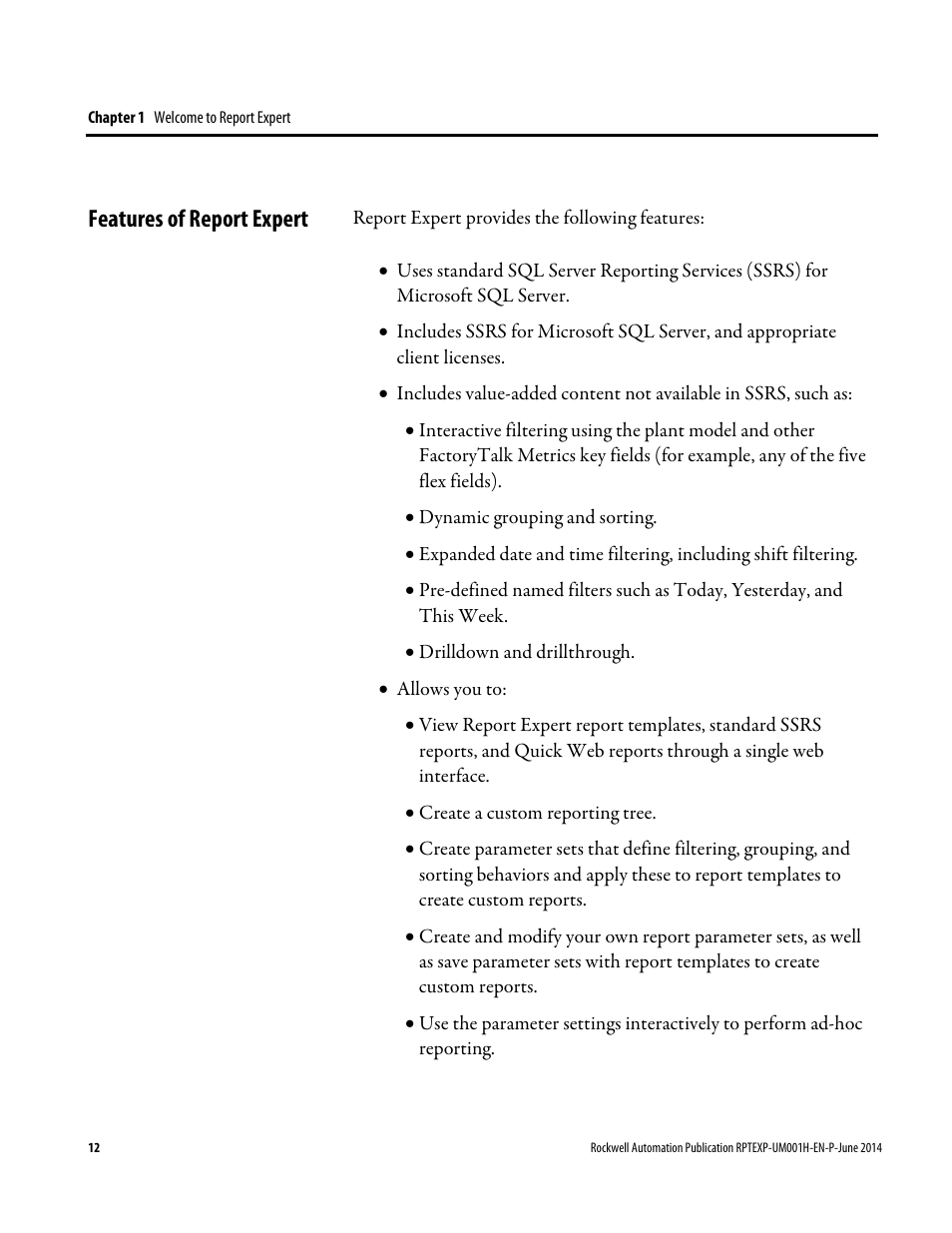 Features of report expert | Rockwell Automation FactoryTalk Report Expert User Guide User Manual | Page 12 / 182