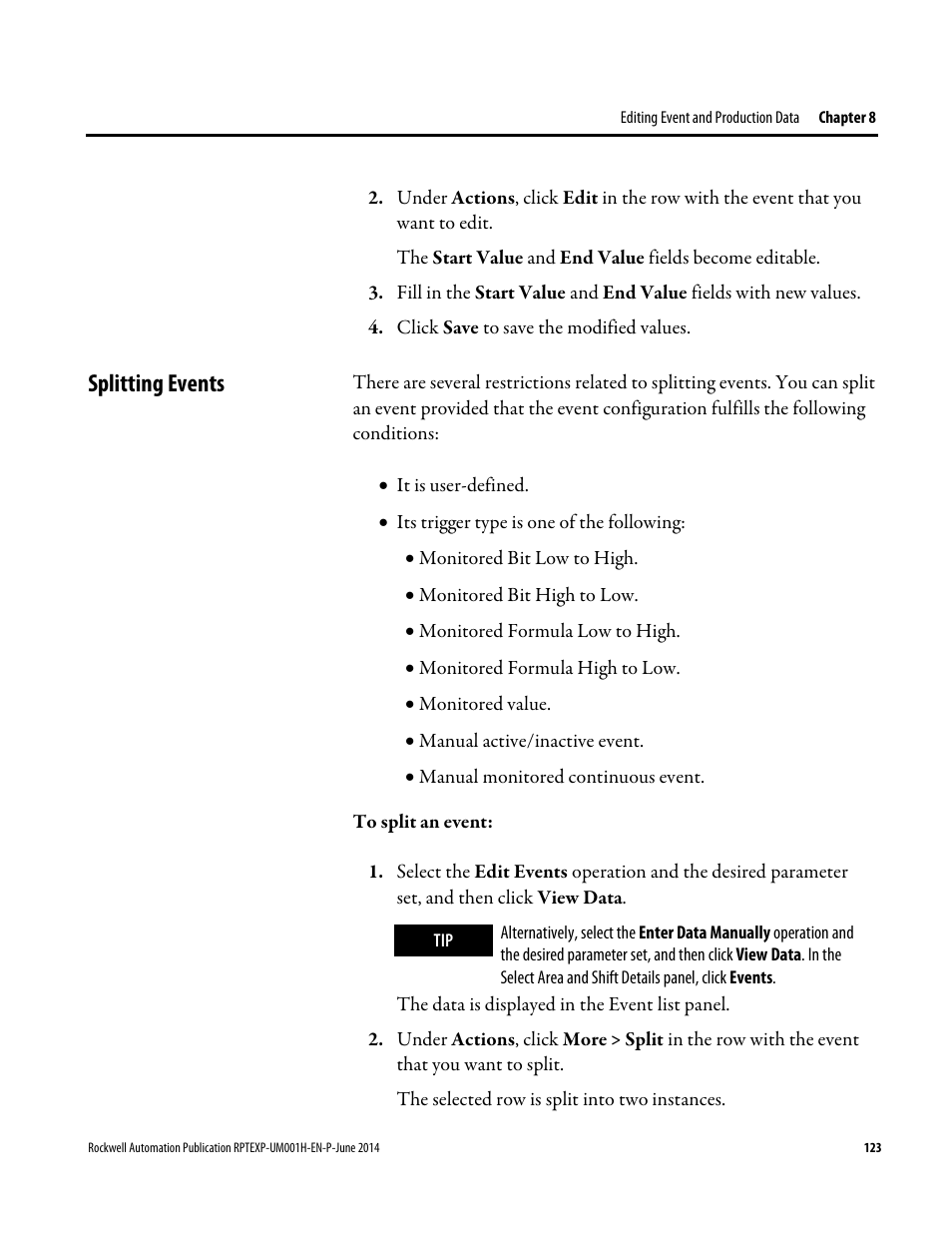 Splitting events, E 123) | Rockwell Automation FactoryTalk Report Expert User Guide User Manual | Page 123 / 182