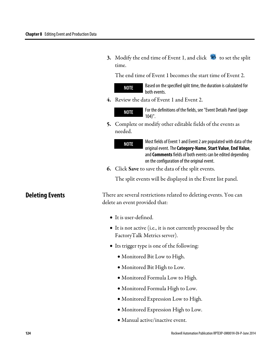 Deleting events, E 124) | Rockwell Automation FactoryTalk Report Expert User Guide User Manual | Page 124 / 182