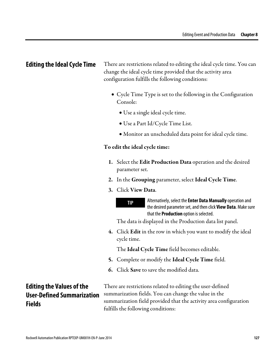 Editing the ideal cycle time, E 127) | Rockwell Automation FactoryTalk Report Expert User Guide User Manual | Page 127 / 182