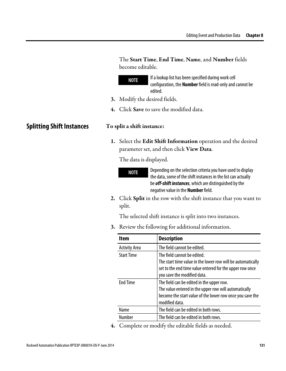 Splitting shift instances | Rockwell Automation FactoryTalk Report Expert User Guide User Manual | Page 131 / 182