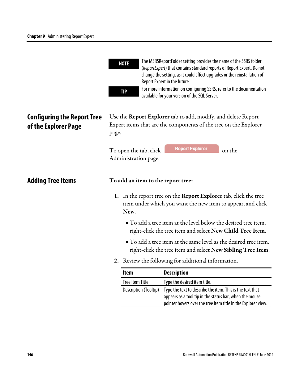 Adding tree items, E 146) | Rockwell Automation FactoryTalk Report Expert User Guide User Manual | Page 146 / 182