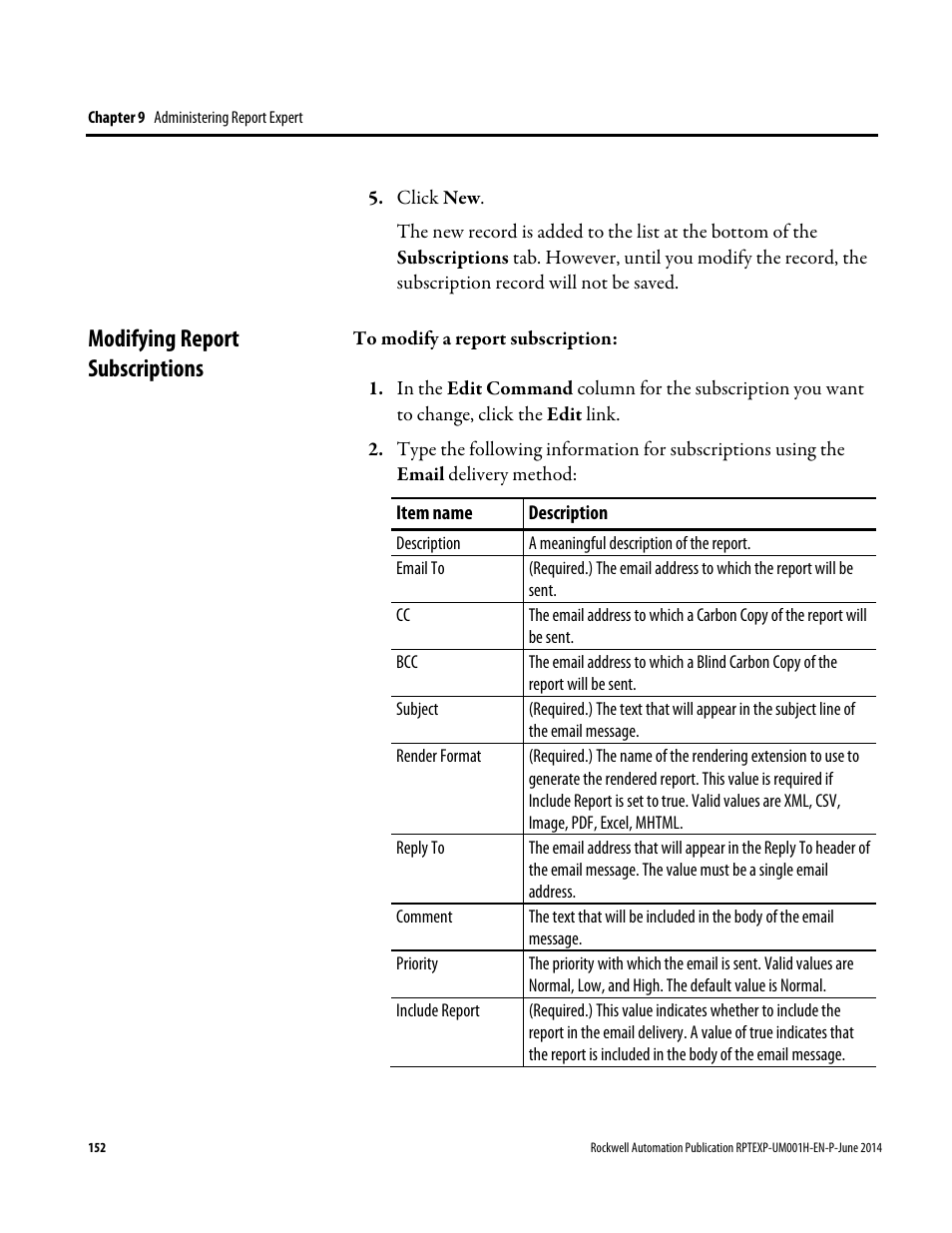Modifying report subscriptions | Rockwell Automation FactoryTalk Report Expert User Guide User Manual | Page 152 / 182