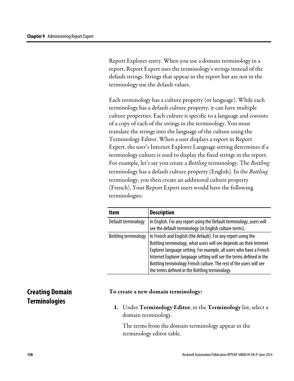 Creating domain terminologies | Rockwell Automation FactoryTalk Report Expert User Guide User Manual | Page 158 / 182