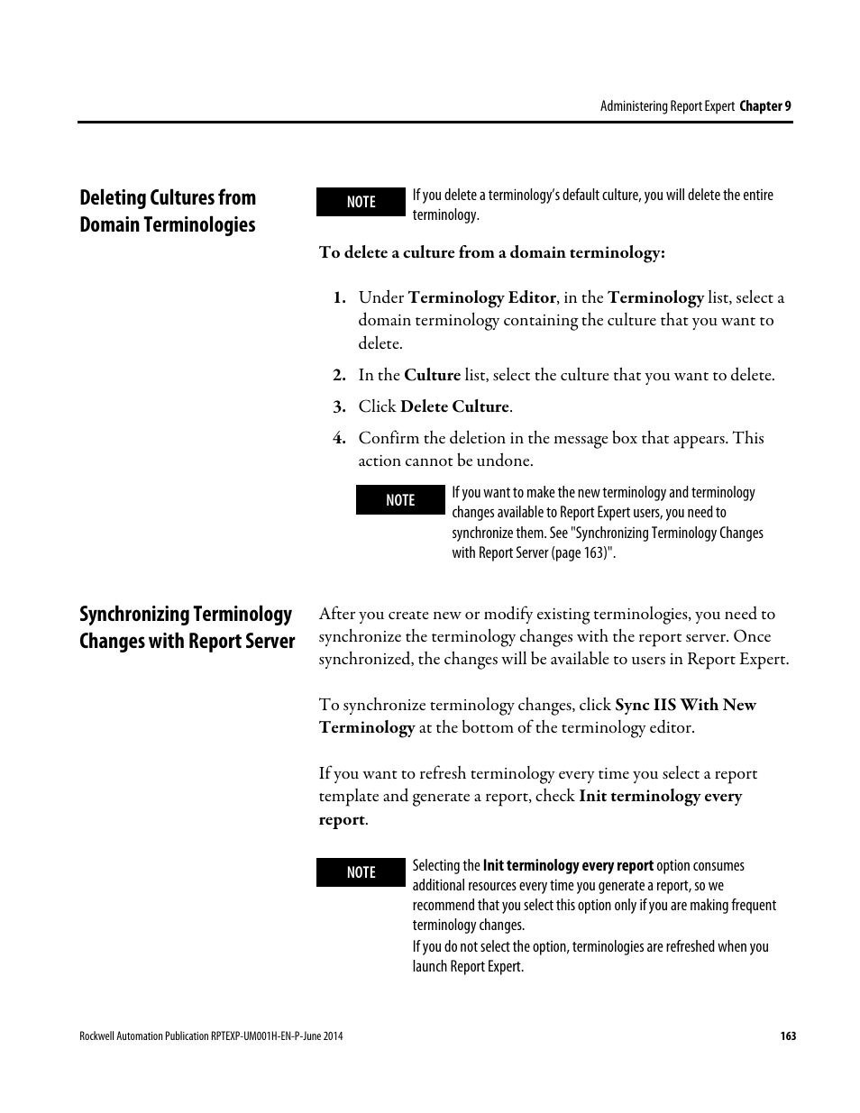 Deleting cultures from domain terminologies, E 163) | Rockwell Automation FactoryTalk Report Expert User Guide User Manual | Page 163 / 182