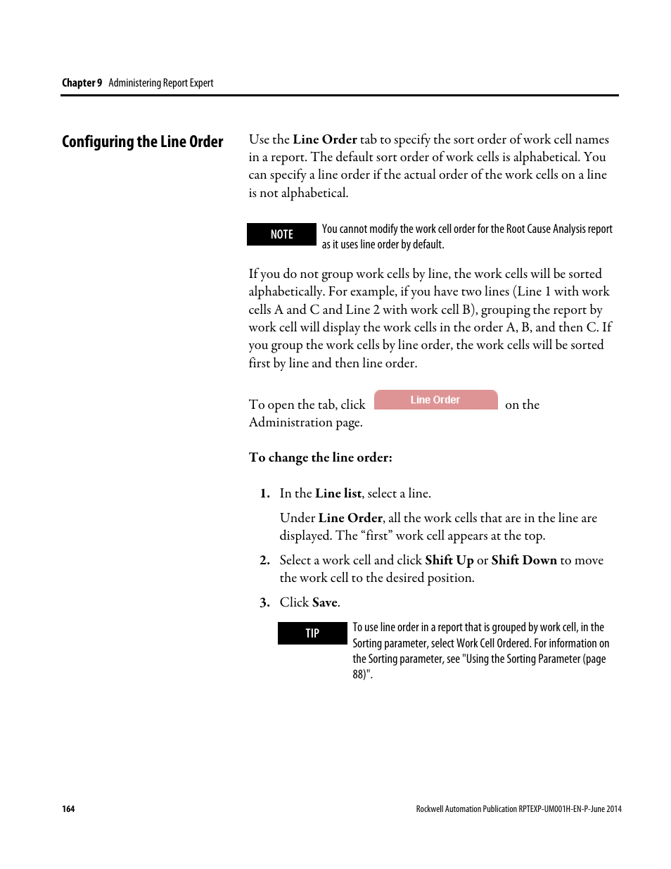 Configuring the line order | Rockwell Automation FactoryTalk Report Expert User Guide User Manual | Page 164 / 182