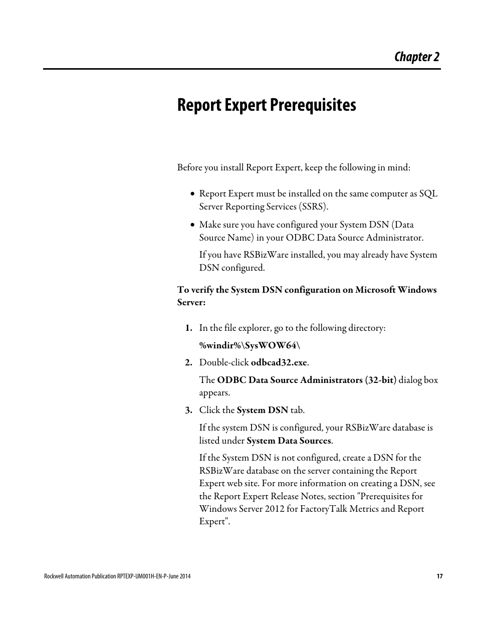 Report expert prerequisites, Chapter 2 | Rockwell Automation FactoryTalk Report Expert User Guide User Manual | Page 17 / 182