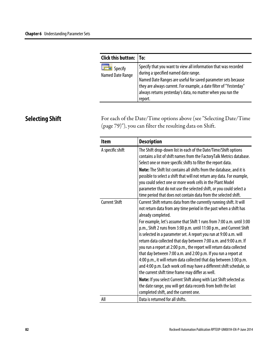 Selecting shift | Rockwell Automation FactoryTalk Report Expert User Guide User Manual | Page 82 / 182