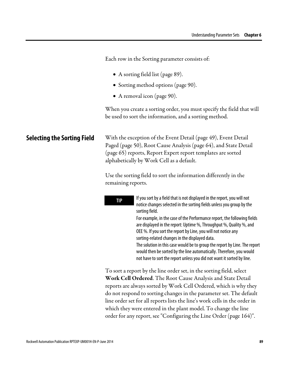 Selecting the sorting field | Rockwell Automation FactoryTalk Report Expert User Guide User Manual | Page 89 / 182