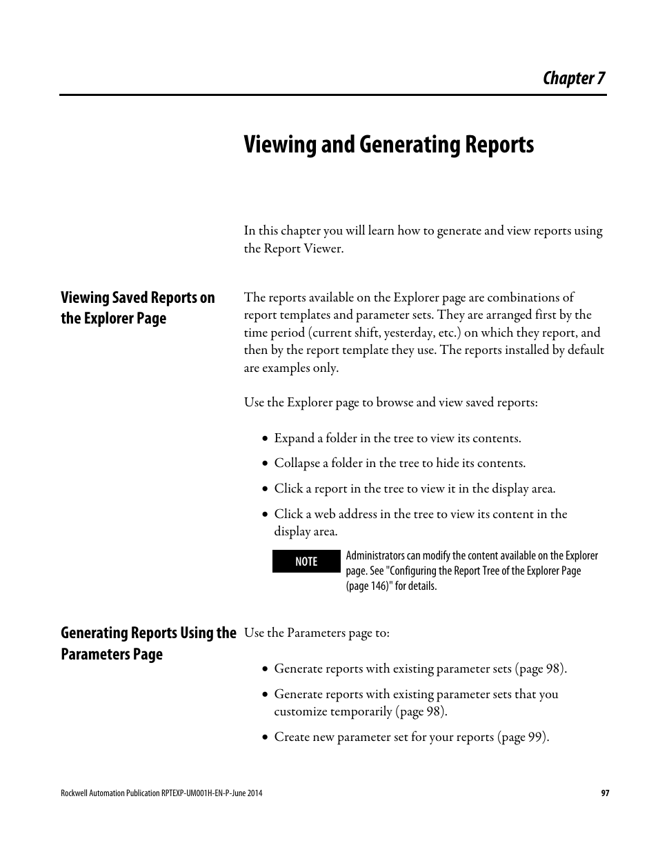 Viewing and generating reports, Chapter 7, Viewing and generating | Reports | Rockwell Automation FactoryTalk Report Expert User Guide User Manual | Page 97 / 182