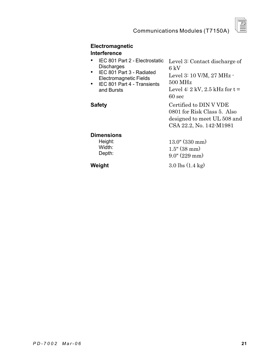 Rockwell Automation T7150A Regent+Plus Communications Modules RS-232, RS-422 and RS-485 User Manual | Page 21 / 21