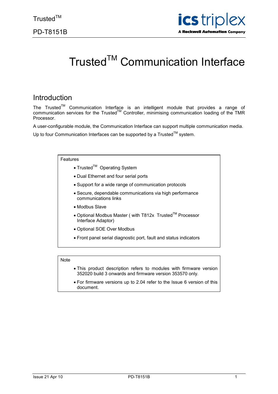 Rockwell Automation T8xxx Trusted Communications Interface User Manual | 68 pages