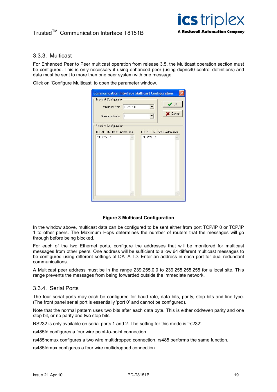 Trusted, Communication interface t8151b, Multicast | Serial ports | Rockwell Automation T8xxx Trusted Communications Interface User Manual | Page 19 / 68