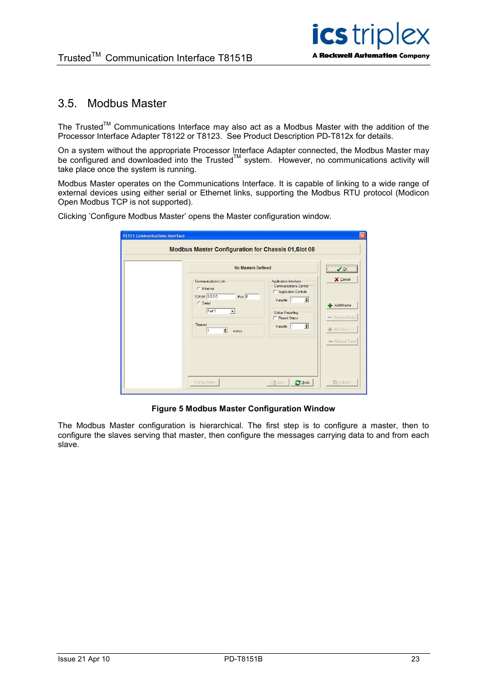 Modbus master, Trusted, Communication interface t8151b | Rockwell Automation T8xxx Trusted Communications Interface User Manual | Page 23 / 68