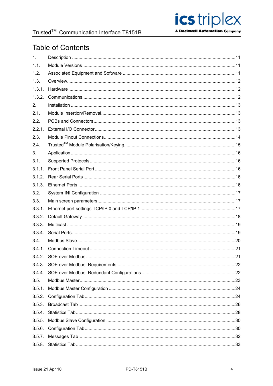 Rockwell Automation T8xxx Trusted Communications Interface User Manual | Page 4 / 68
