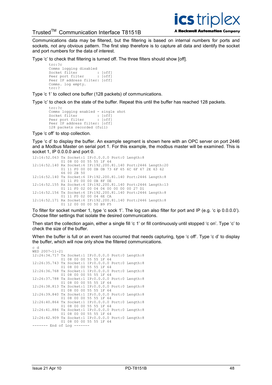 Trusted, Communication interface t8151b | Rockwell Automation T8xxx Trusted Communications Interface User Manual | Page 48 / 68