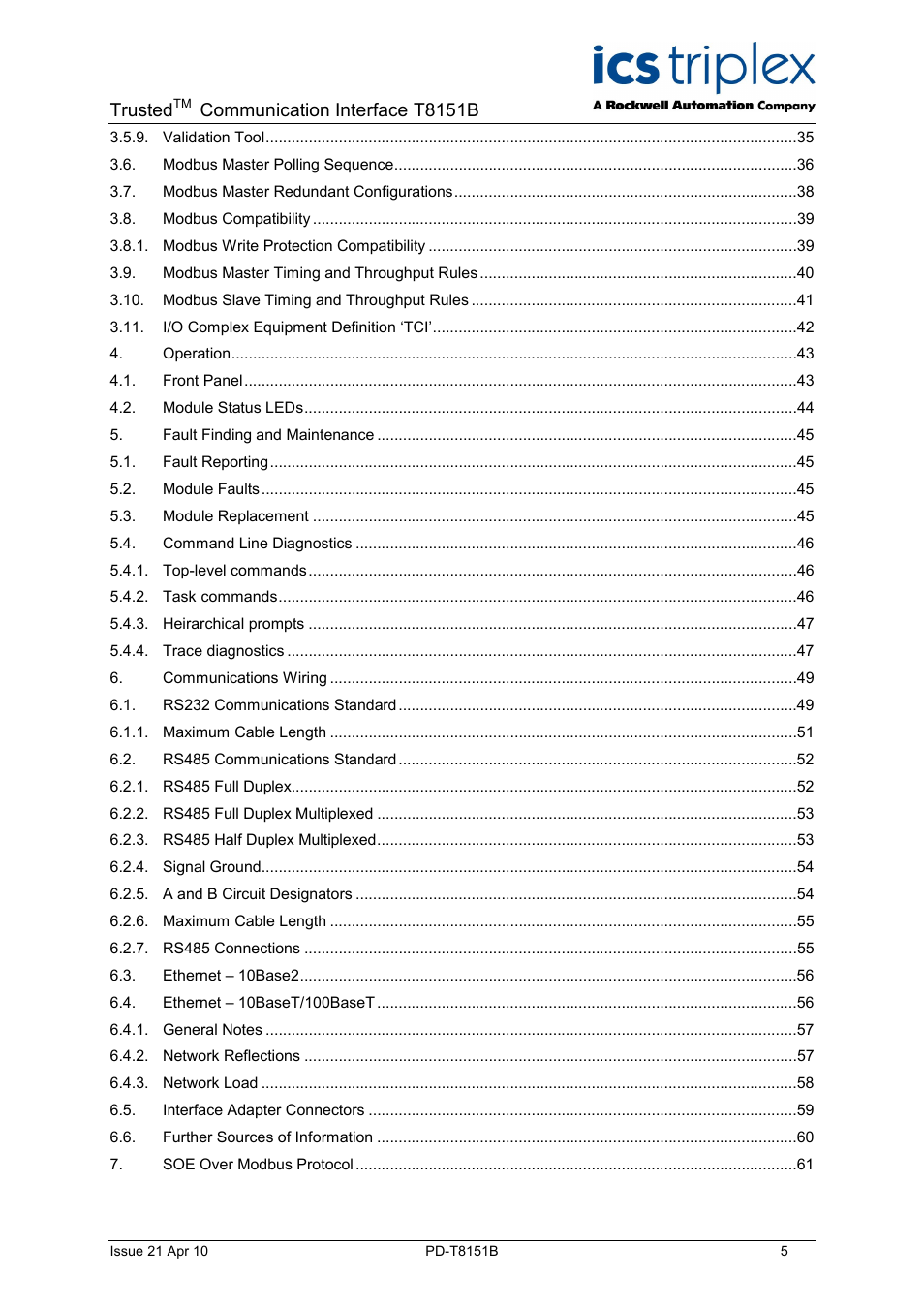 Trusted, Communication interface t8151b | Rockwell Automation T8xxx Trusted Communications Interface User Manual | Page 5 / 68