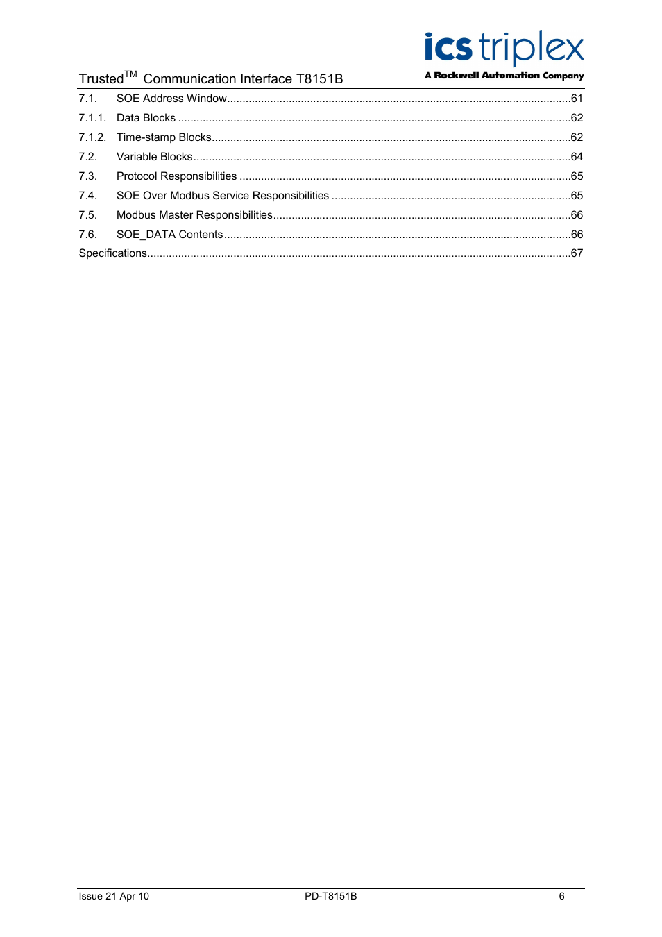 Trusted, Communication interface t8151b | Rockwell Automation T8xxx Trusted Communications Interface User Manual | Page 6 / 68