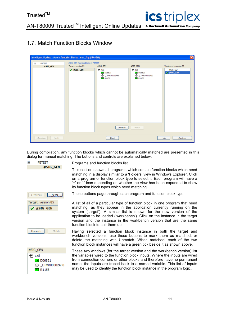 Match function blocks window, Trusted, Intelligent online updates | Rockwell Automation T8xxx Application Note Trusted Intelligent Online Updates User Manual | Page 11 / 26