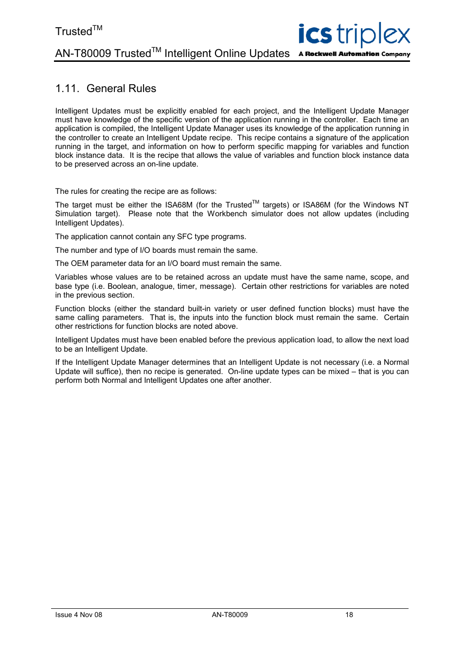 General rules, 11 o, Trusted | Intelligent online updates | Rockwell Automation T8xxx Application Note Trusted Intelligent Online Updates User Manual | Page 18 / 26