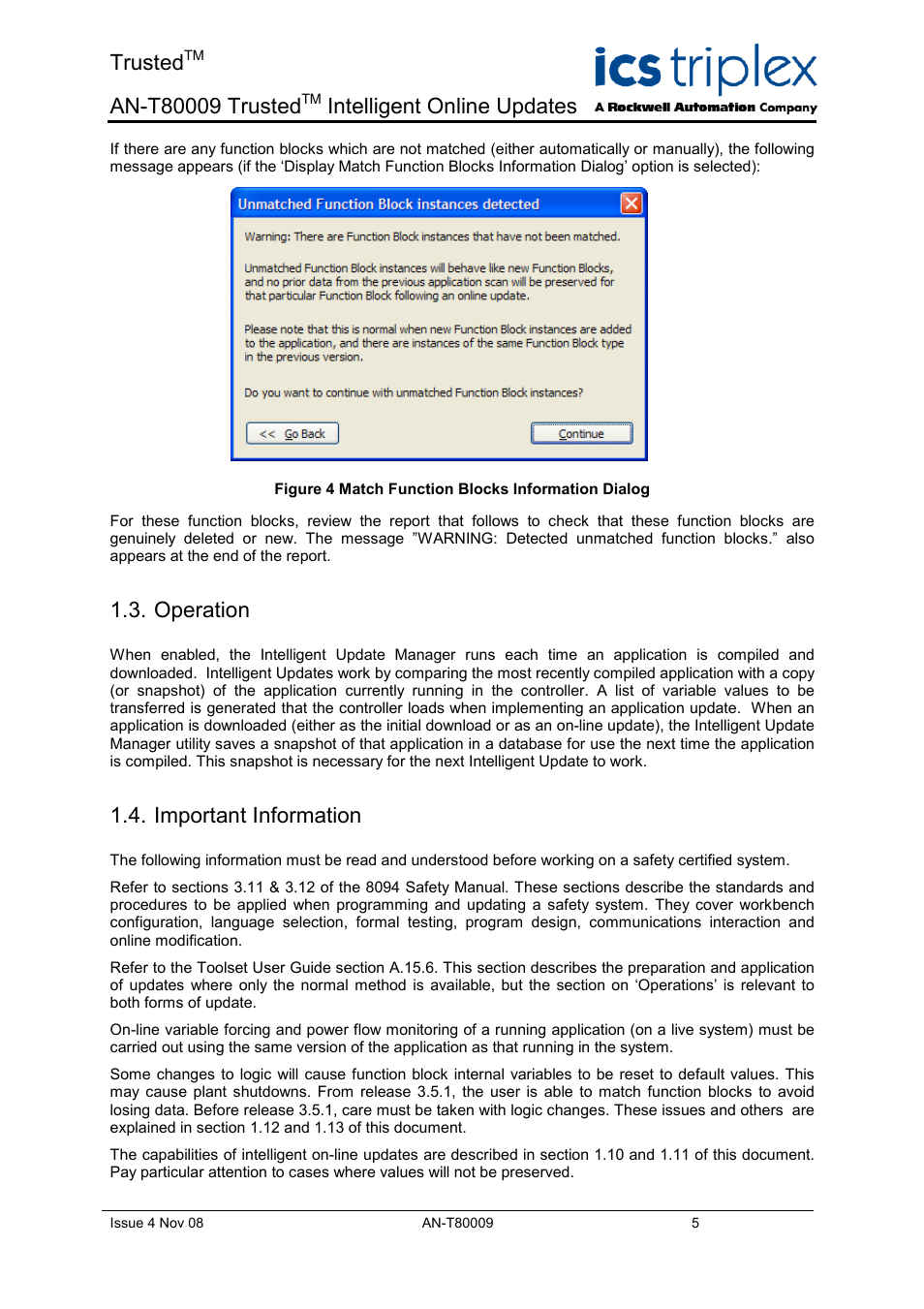 Operation, Important information, Trusted | Intelligent online updates | Rockwell Automation T8xxx Application Note Trusted Intelligent Online Updates User Manual | Page 5 / 26