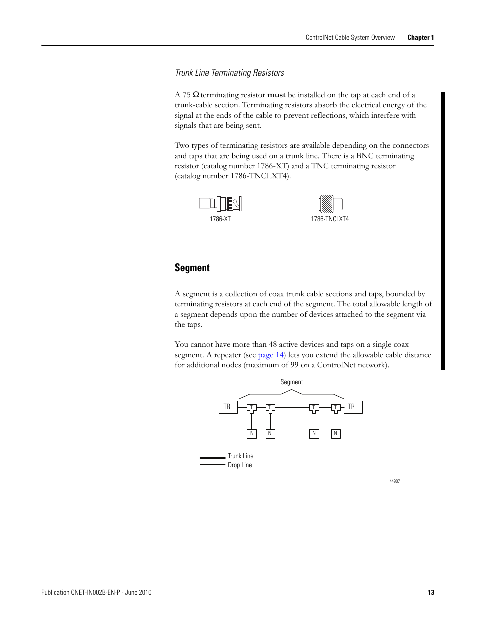 Segment, Trunk line terminating resistors | Rockwell Automation 1786-series ControlNet Coax Media Planning and Installation Guide User Manual | Page 13 / 80