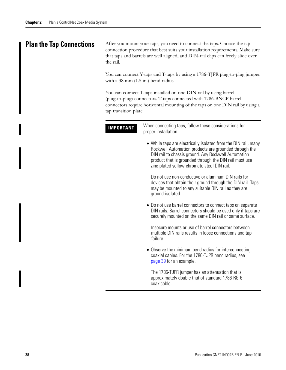 Plan the tap connections, Chapter 2 | Rockwell Automation 1786-series ControlNet Coax Media Planning and Installation Guide User Manual | Page 38 / 80