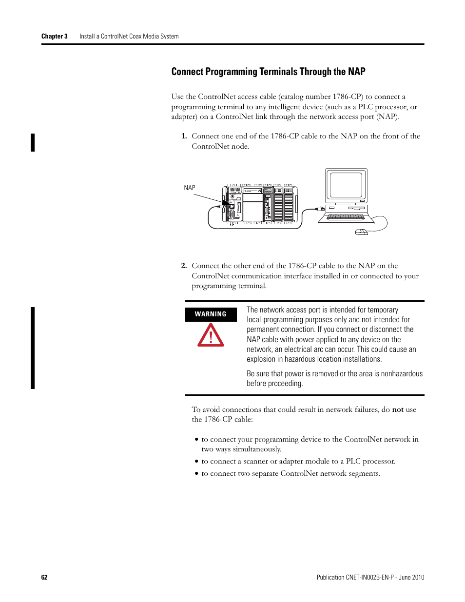 Connect programming terminals through the nap | Rockwell Automation 1786-series ControlNet Coax Media Planning and Installation Guide User Manual | Page 62 / 80