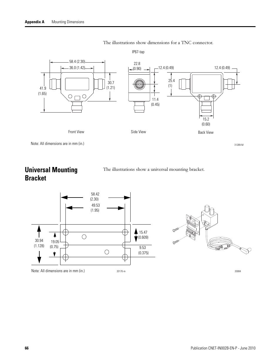 Universal mounting bracket | Rockwell Automation 1786-series ControlNet Coax Media Planning and Installation Guide User Manual | Page 66 / 80