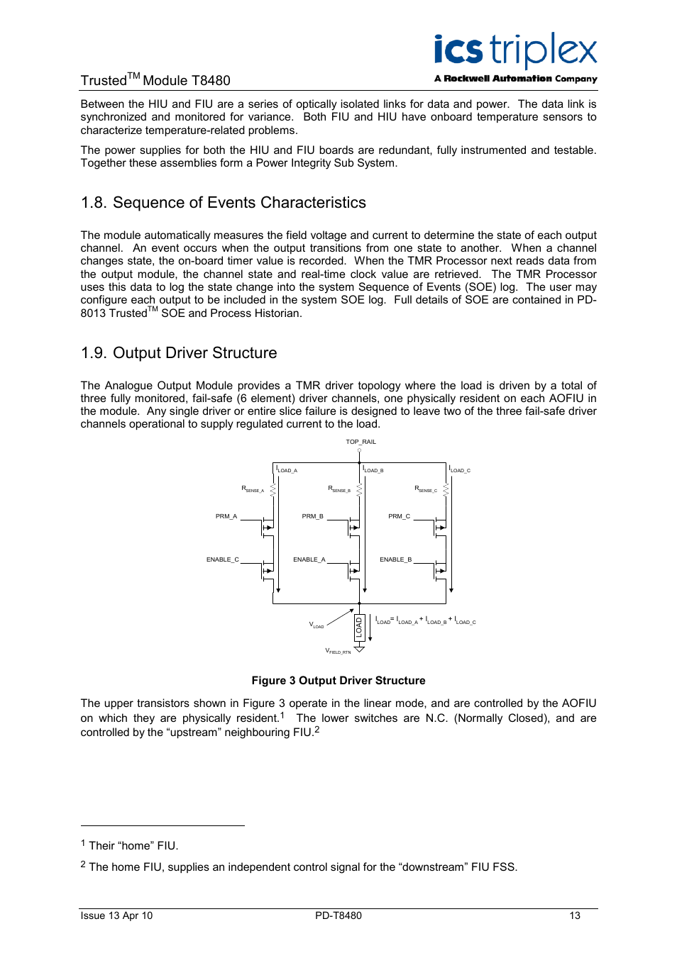 Sequence of events characteristics, Output driver structure, Figure 3 output driver structure | Trusted, Module t8480, Soe and process historian, Their “home” fiu | Rockwell Automation T8480 Trusted TMR Analogue Output Module - 40 Channel User Manual | Page 13 / 34