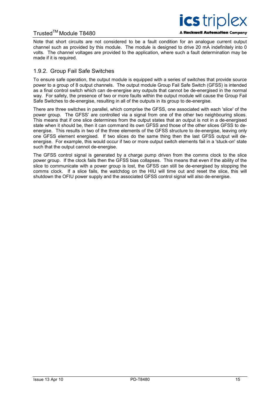 Group fail safe switches, Trusted, Module t8480 | Rockwell Automation T8480 Trusted TMR Analogue Output Module - 40 Channel User Manual | Page 15 / 34