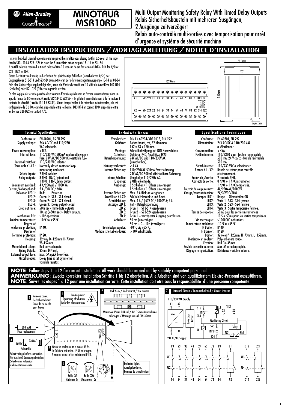 Rockwell Automation 440R MSR10RD Minotaur Safety Relay User Manual | 2 pages