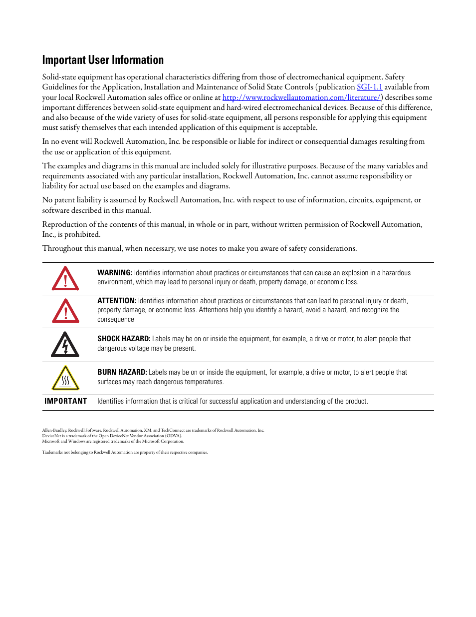 Important user information | Rockwell Automation 1440-PK02-05M2 XM-720 Machine Monitor User Manual | Page 2 / 68
