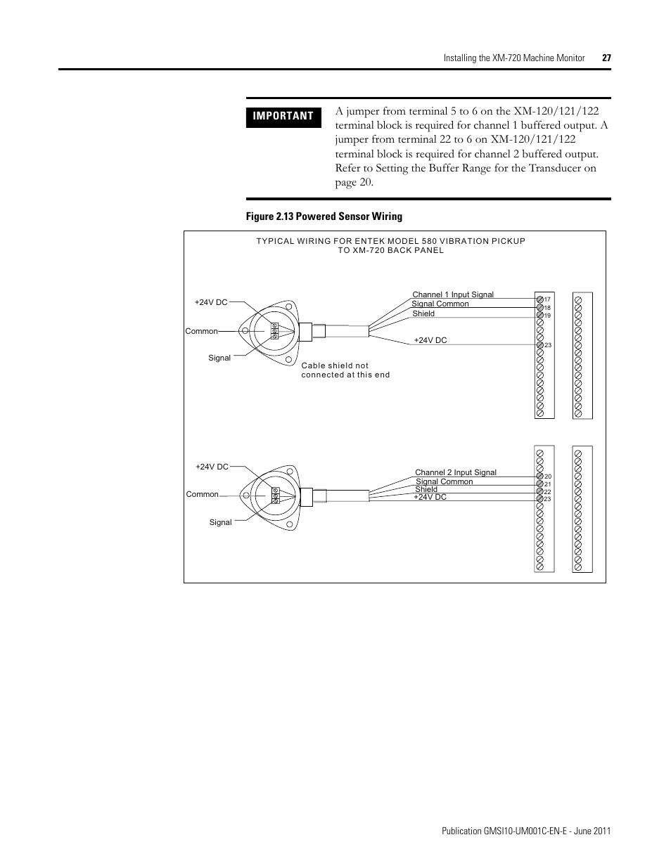 Figure 2.13 powered sensor wiring important | Rockwell Automation 1440-PK02-05M2 XM-720 Machine Monitor User Manual | Page 27 / 68