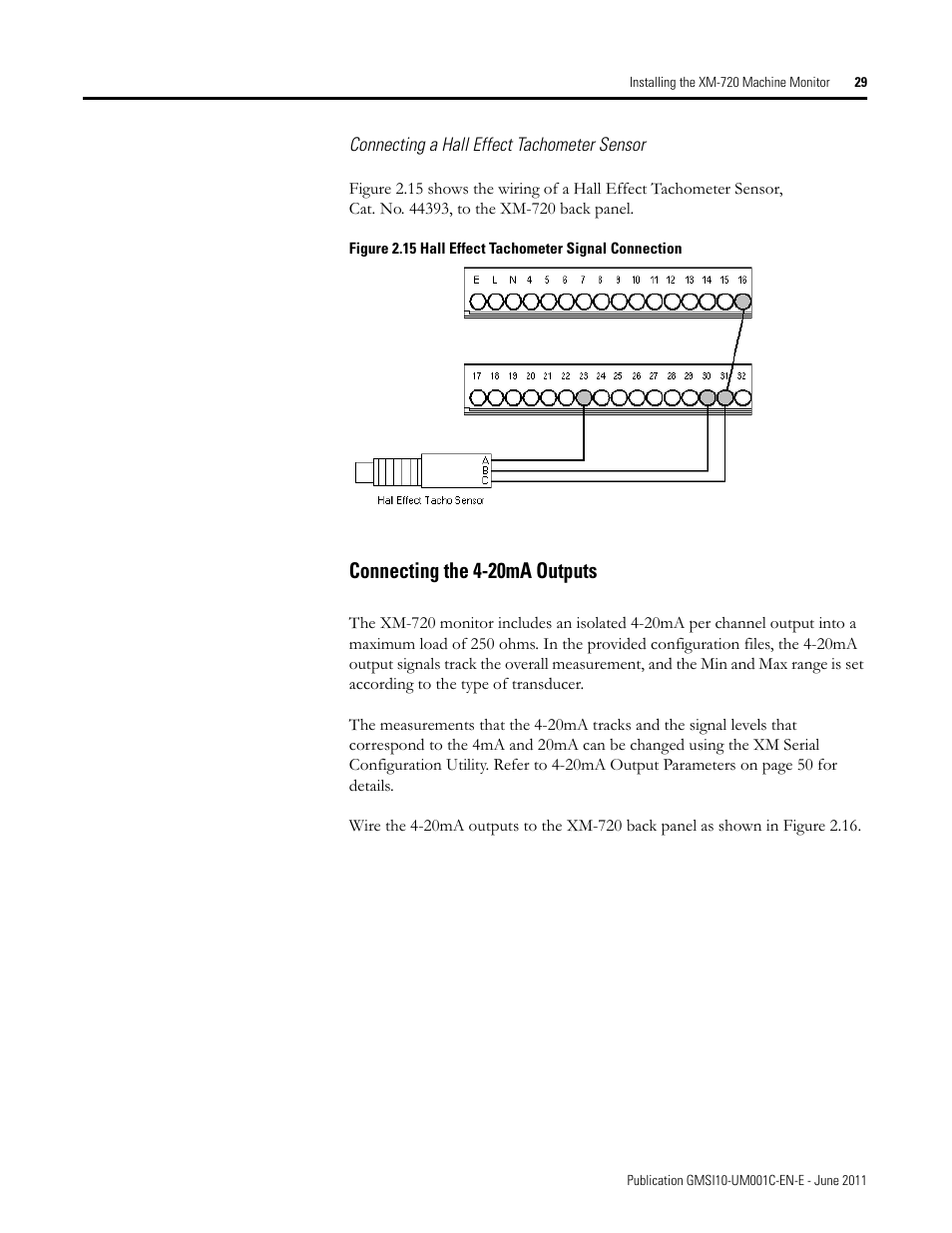 Connecting the 4-20ma outputs | Rockwell Automation 1440-PK02-05M2 XM-720 Machine Monitor User Manual | Page 29 / 68