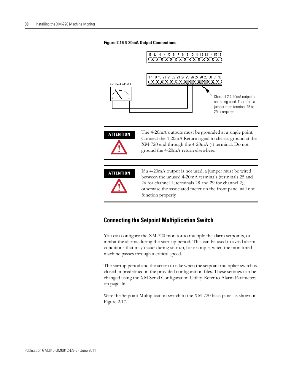 Connecting the setpoint multiplication switch | Rockwell Automation 1440-PK02-05M2 XM-720 Machine Monitor User Manual | Page 30 / 68
