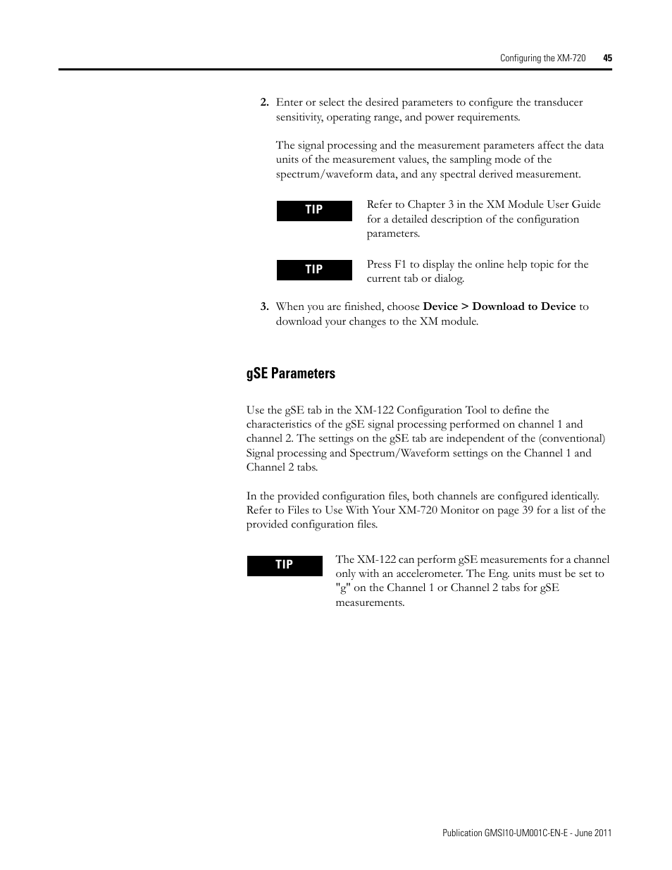Gse parameters | Rockwell Automation 1440-PK02-05M2 XM-720 Machine Monitor User Manual | Page 45 / 68
