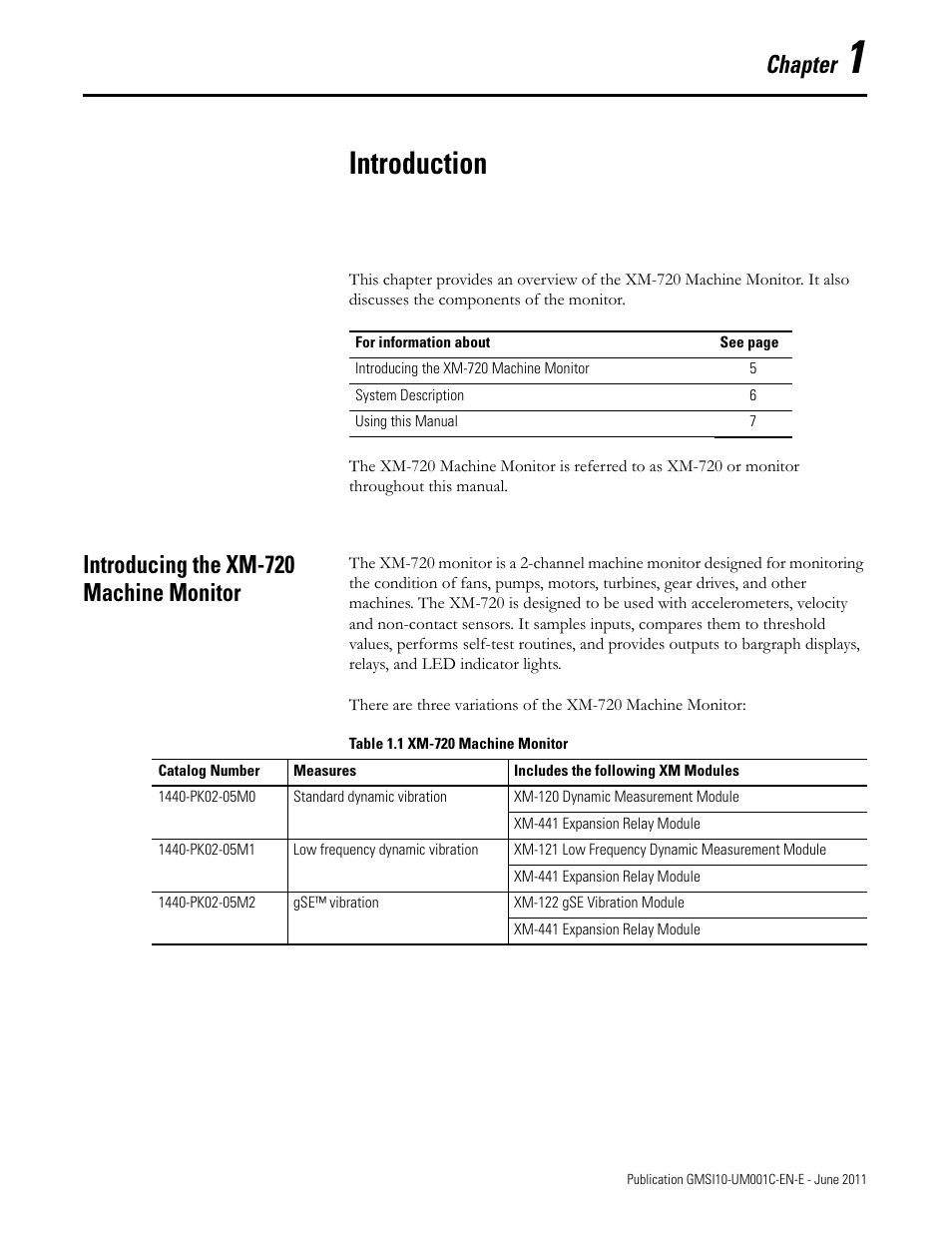 1 - introduction, Introducing the xm-720 machine monitor, Apter 1 | Introduction, Chapter | Rockwell Automation 1440-PK02-05M2 XM-720 Machine Monitor User Manual | Page 5 / 68