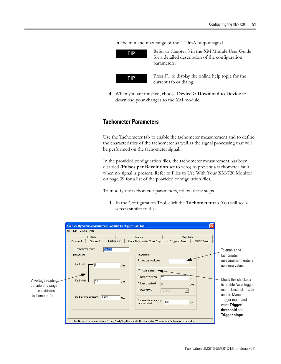 Tachometer parameters | Rockwell Automation 1440-PK02-05M2 XM-720 Machine Monitor User Manual | Page 51 / 68