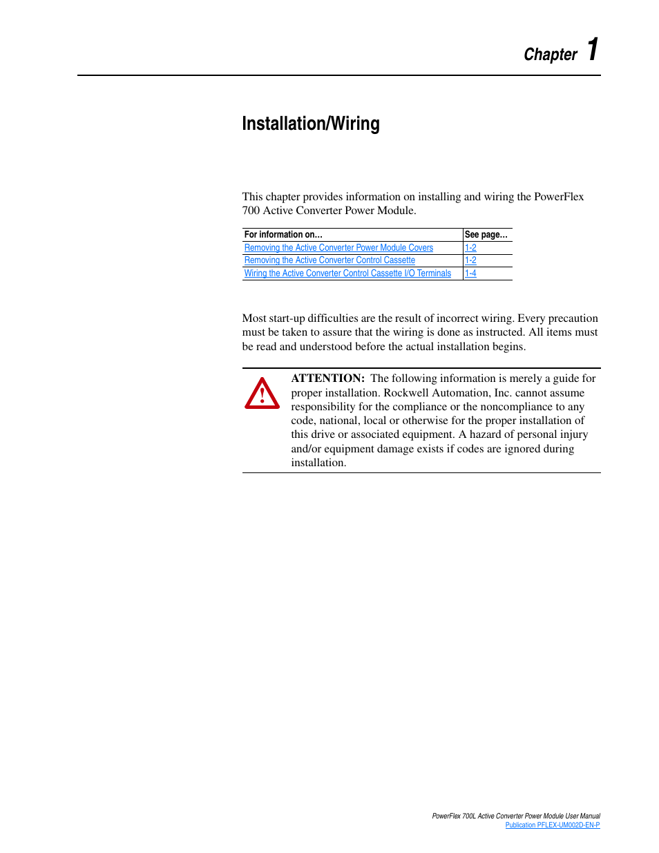 Chapter 1, Installation/wiring | Rockwell Automation 20L, LPM20 PowerFlex 700 Active Converter Power Module User Manual | Page 11 / 72