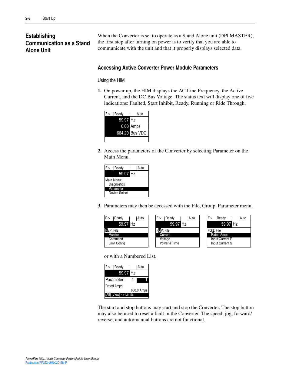 Establishing communication as a stand alone unit, Accessing active converter power module parameters | Rockwell Automation 20L, LPM20 PowerFlex 700 Active Converter Power Module User Manual | Page 26 / 72