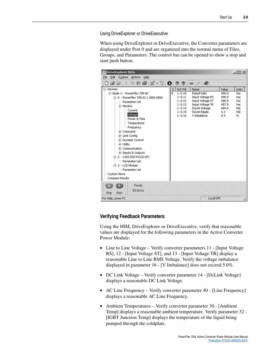 Verifying feedback parameters, Verifying feedback parameters -9 | Rockwell Automation 20L, LPM20 PowerFlex 700 Active Converter Power Module User Manual | Page 27 / 72