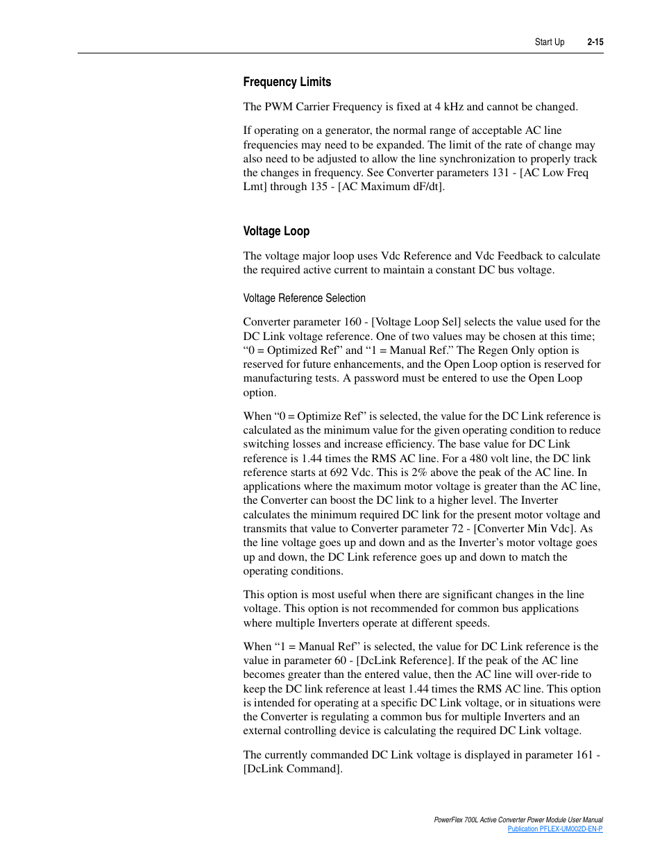 Frequency limits, Voltage loop, Frequency limits -15 voltage loop -15 | Rockwell Automation 20L, LPM20 PowerFlex 700 Active Converter Power Module User Manual | Page 33 / 72