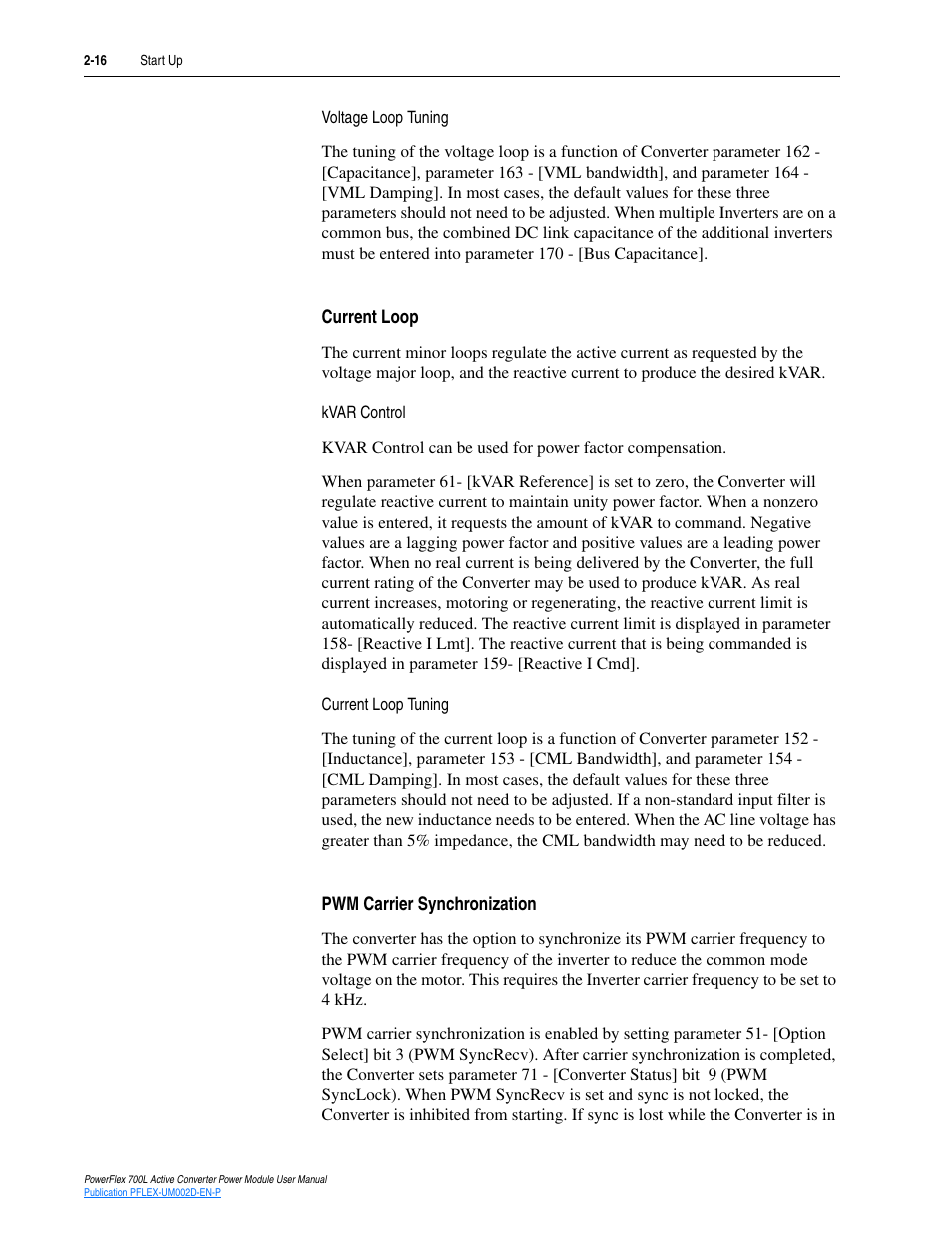 Current loop, Pwm carrier synchronization, Current loop -16 pwm carrier synchronization -16 | Rockwell Automation 20L, LPM20 PowerFlex 700 Active Converter Power Module User Manual | Page 34 / 72