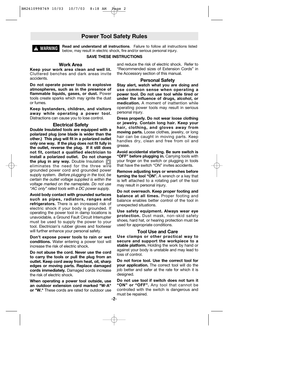 Power tool safety rules | Bosch 1613AEVS User Manual | Page 2 / 44