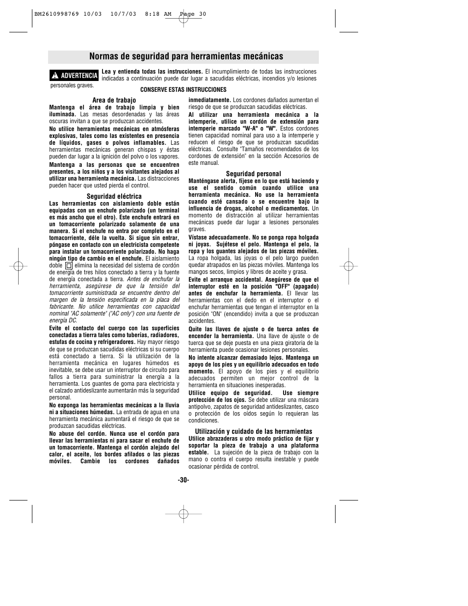 Normas de seguridad para herramientas mecánicas | Bosch 1613AEVS User Manual | Page 30 / 44