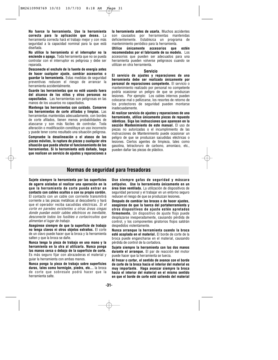 Normas de seguridad para fresadoras | Bosch 1613AEVS User Manual | Page 31 / 44